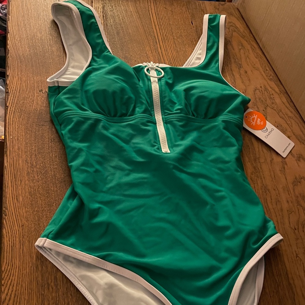 Green One-Piece Charmo Swimsuit Zipper Front Bathing Suit UPF 50+